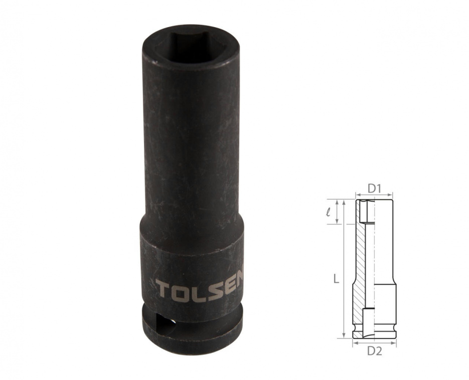 Головка торцевая ударная глубокая шестигранная 1/2", 12 мм TOLSEN TT18262